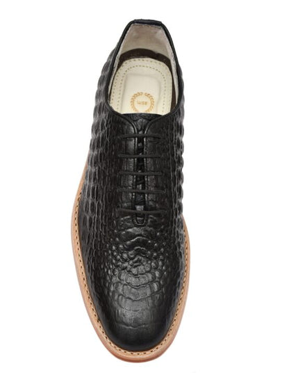 Goodyear Welted Derby Shoes :  Black Croco Embossed leather with Memory foam footpad.