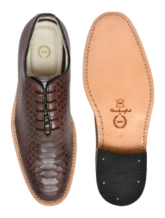 Goodyear Welted Derby Shoes :  Brown Cobra Embossed leather with Memory foam footpad.