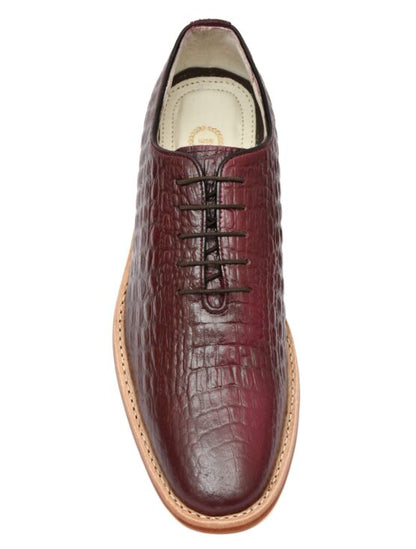 Goodyear Welted Derby Shoes :  Wine Croco Embossed leather with Memory foam footpad.