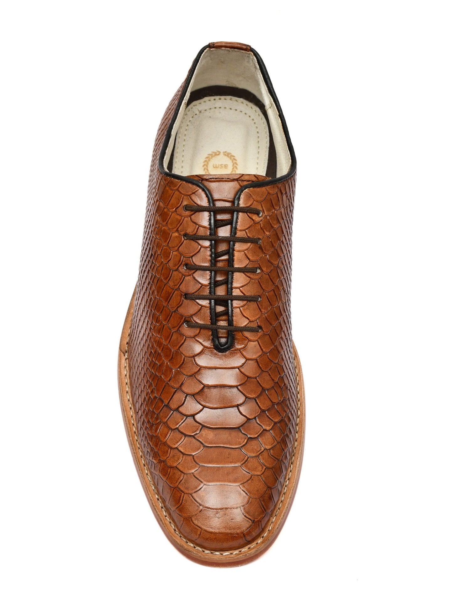 Goodyear Welted Derby Shoes :  Tan Cobra Embossed leather with Memory foam footpad.