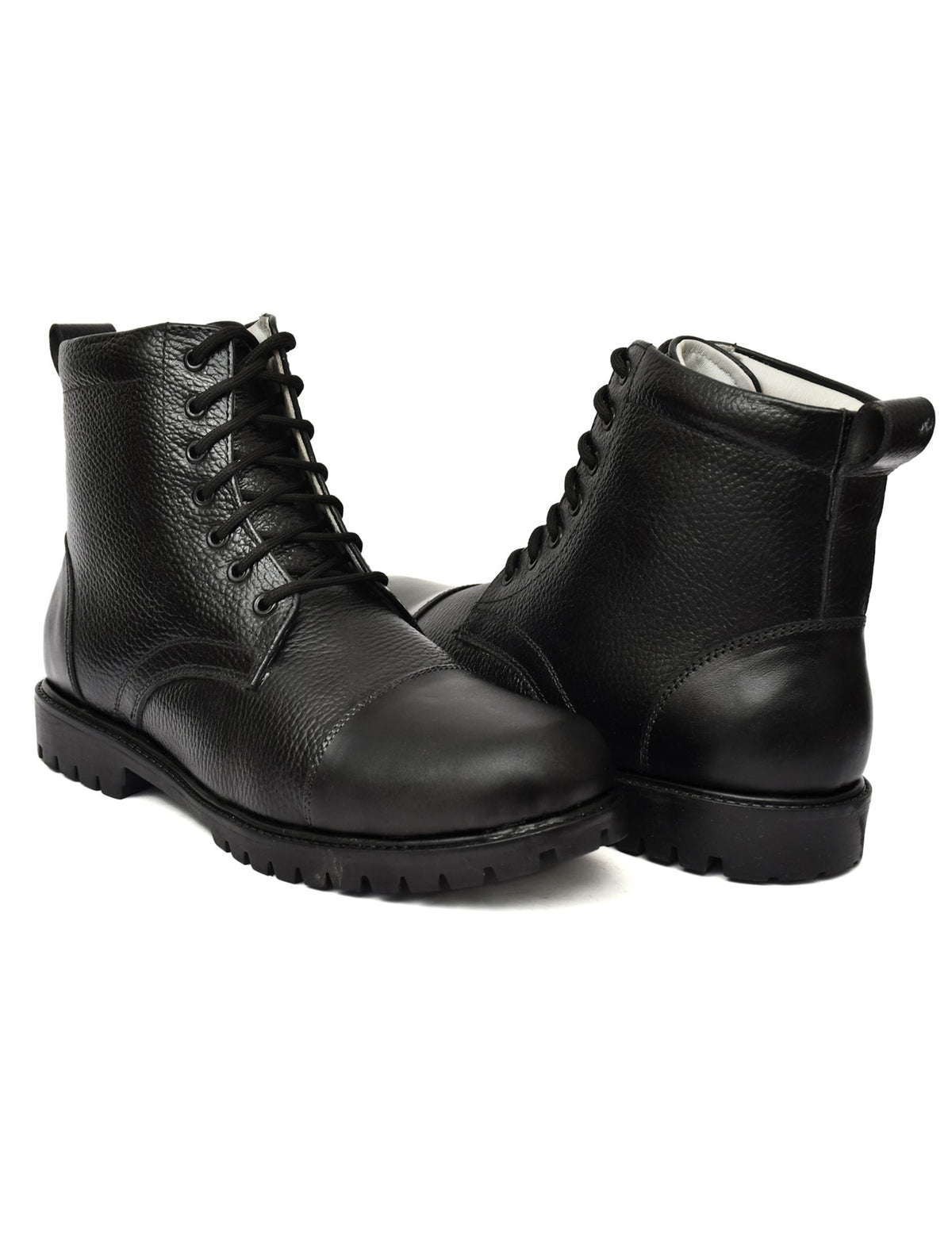 ASM police and military boots are rugged, black leather footwear designed for official uniform duty, parade, NCC, and combat use