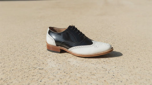 Goodyear Welted Brogue Shoes :  Black & White leather with Memory foam footpad.