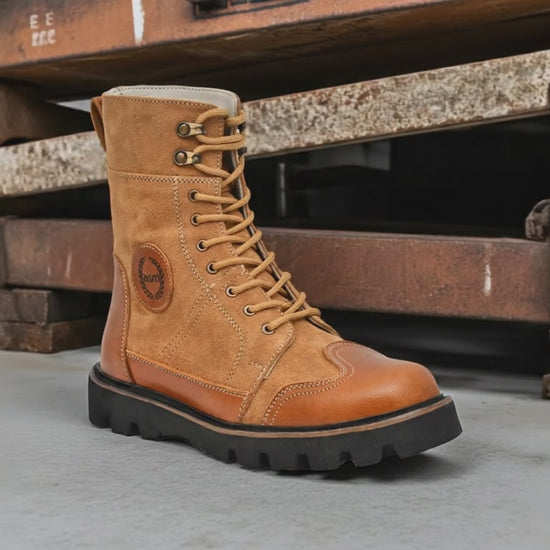 Elevator Boots : 3.5″ Inches Hidden Height Increasing Tan Rugged leather Boots.