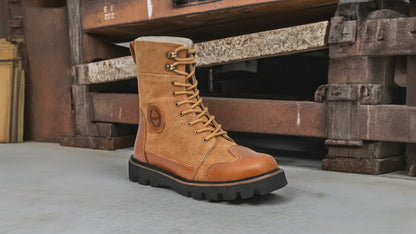 Elevator Boots : 3.5″ Inches Hidden Height Increasing Tan Rugged leather Boots.