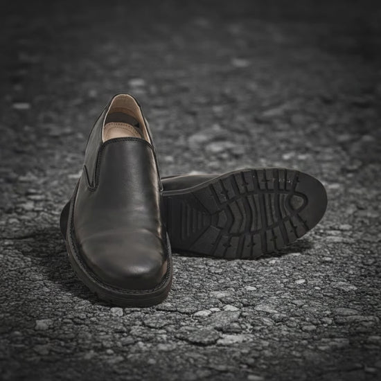 Safety Shoes : Industrial Safety Slip On Derby Boots with Steel Toe & Memory foam footpad.