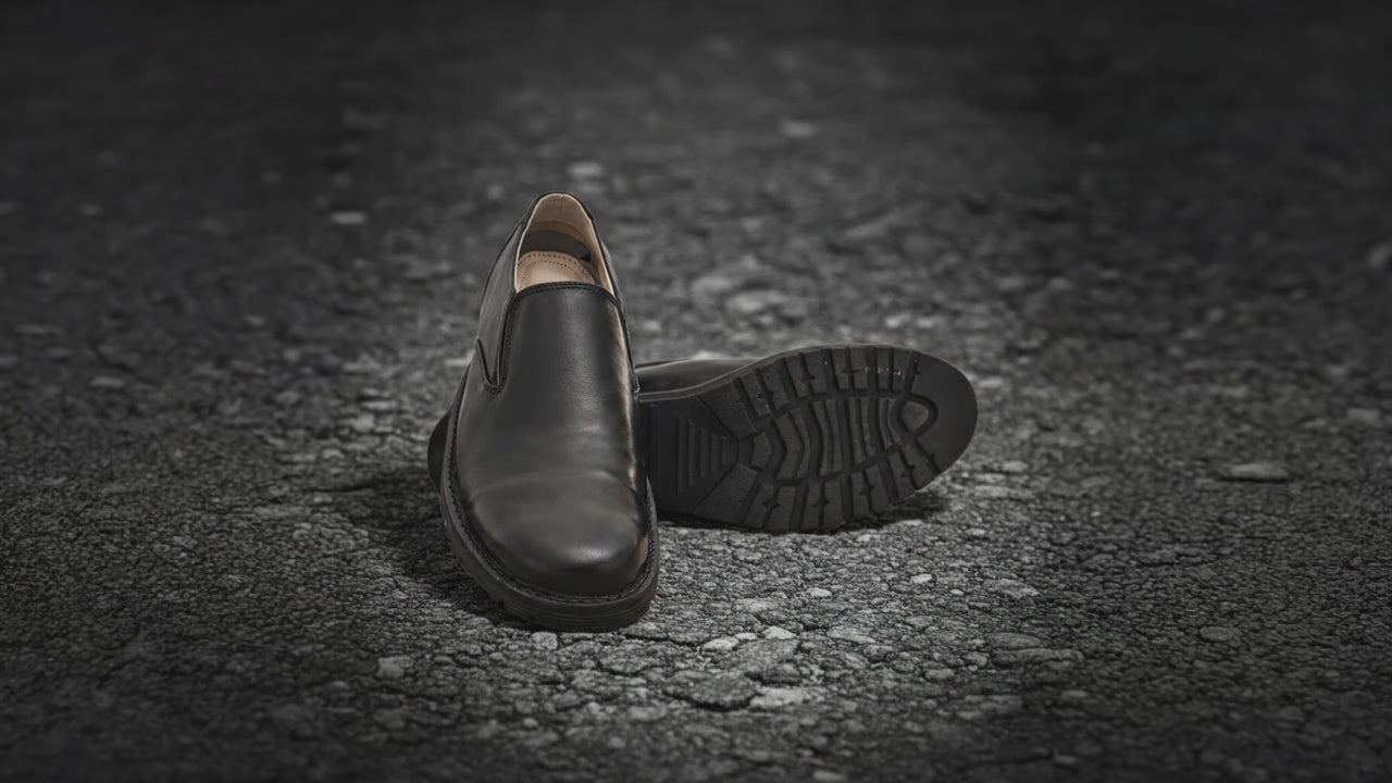 Safety Shoes : Industrial Safety Slip On Derby Boots with Steel Toe & Memory foam footpad.