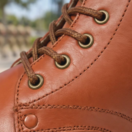 Police DMS Boot - Genuine Tan Leather Police Boots with Brass Side Chain & Memory Foam Footpad by ASM.