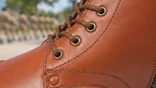 Police DMS Boot - Genuine Tan Leather Police Boots with Brass Side Chain & Memory Foam Footpad by ASM.