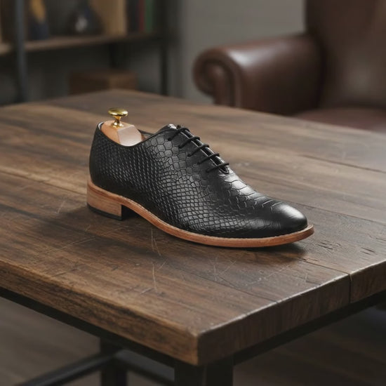Goodyear Welted Derby Shoes by ASM : Black Cobra Embossed leather with Memory foam footpad