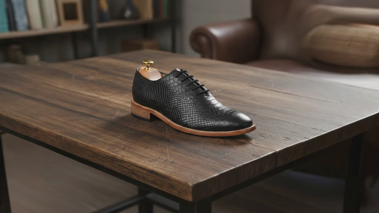Goodyear Welted Derby Shoes by ASM : Black Cobra Embossed leather with Memory foam footpad