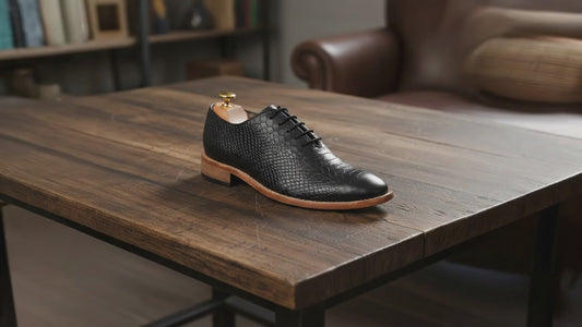 Goodyear Welted Derby Shoes by ASM : Black Cobra Embossed leather with Memory foam footpad