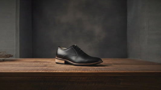 Handmade Derby Shoes Black Grain Leather with Rubber Sole and Memory Foam Footpad HR102-Blk