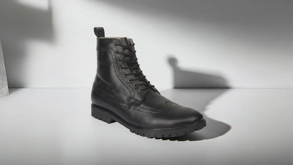 Elevator Boots : 3″Inches Hidden Height Increasing Black leather Brogue Shoes.