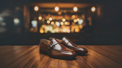 Goodyear Welted Monk Strap Shoes :  Tan Brush off leather with Memory foam footpad. Article : HM02
