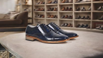 Elevator Shoes : 3″ Inches Hidden Height Increasing Blue Leather Oxford Shoes.