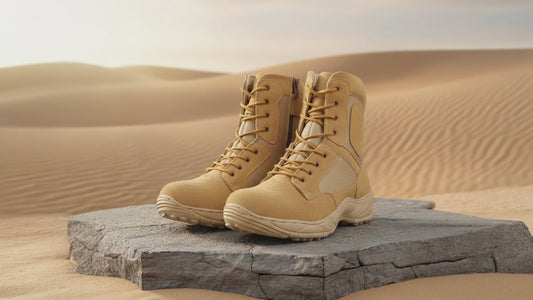 Indian Army/Military Tactical Boots : 9 Inches Beige Suede leather Tactical boots with Memory foam footpad.