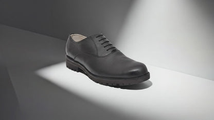 Safety Shoes : Industrial Safety Derby leather Shoes with Steel Toe & Memory foam footpad.