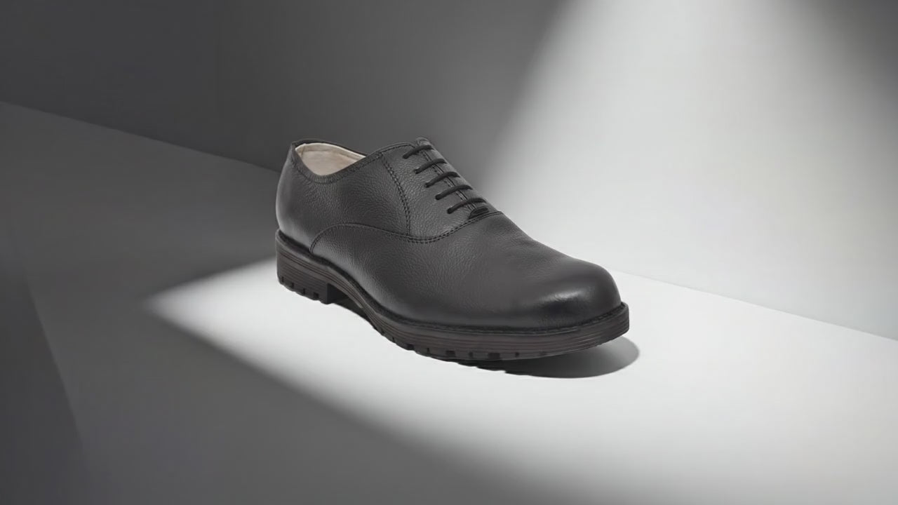 Safety Shoes : Industrial Safety Derby leather Shoes with Steel Toe & Memory foam footpad.