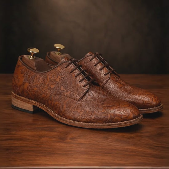 Goodyear Welted Derby Shoes by ASM :  Tan flor-a leather with Memory foam footpad. HD201-c