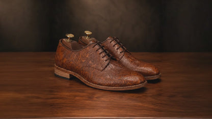 Goodyear Welted Derby Shoes by ASM :  Tan flor-a leather with Memory foam footpad. HD201-c