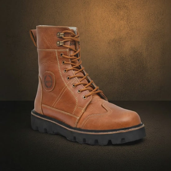 Elevator Boots : 3.5″ Inches Hidden Height Increasing Tan Rugged leather Boots.