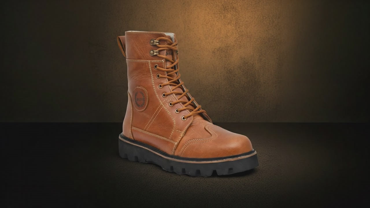 Elevator Boots : 3.5″ Inches Hidden Height Increasing Tan Rugged leather Boots.