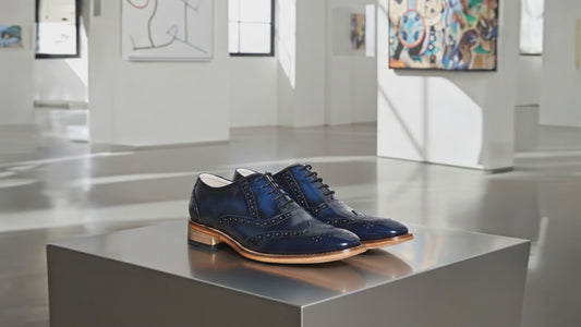 Elevator Shoes : 3″ Inches Hidden Height Increasing Handmade Goodyear Welted Blue Leather Brogue Shoes With Argentina Leather Sole, Fully Leather Lining &amp; Socks And Memory Foam Footpad.