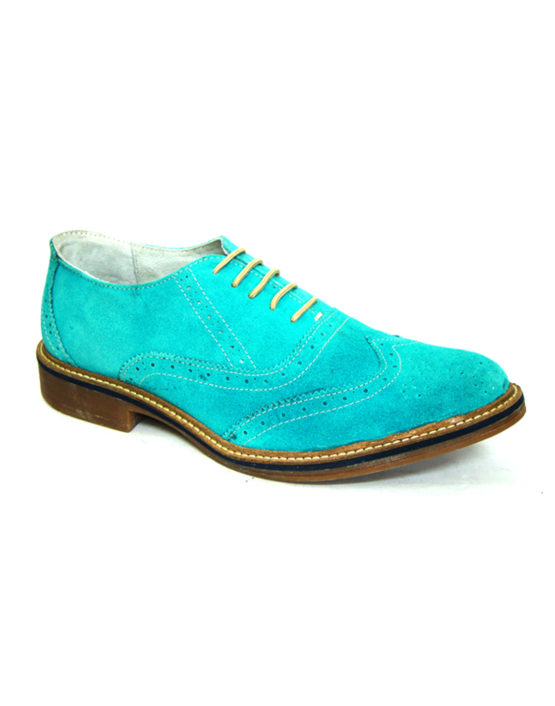 Sky Blue Color Suede Leather Brogue Shoes with Crepe Sole. Size ...
