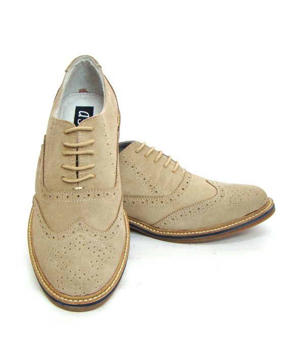 Beige Color Suede Leather Brogue Shoes with Handmade Sole. Size ...