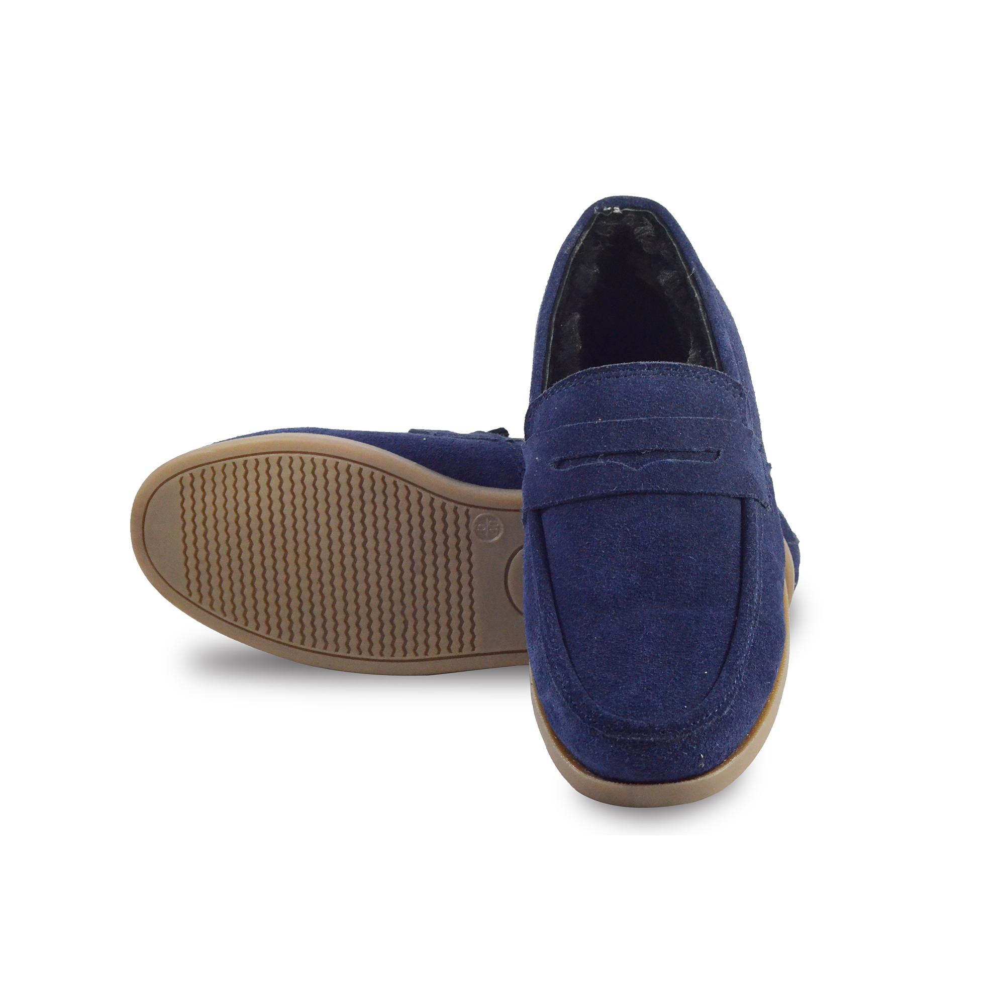 Winter Shoes : Blue Moccasins with Pure Fur, breathable Suede Leather ...