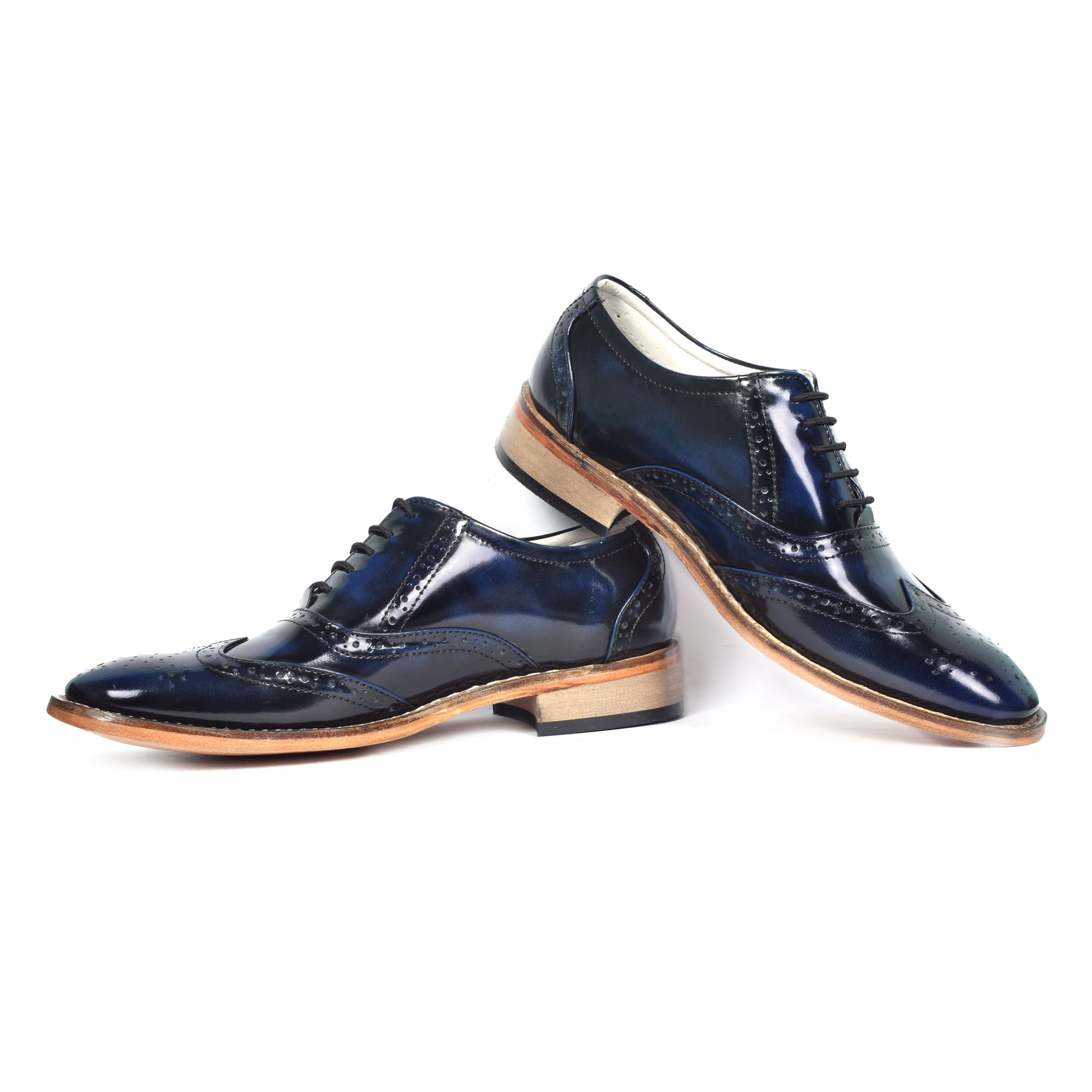 Handmade Goodyear Welted Blue Brush off Italian Leather Brogues Shoes. Size Available UK/India 4 to 15 Article : H101-Blue - Image 3