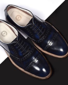 Handmade Goodyear Welted Blue Brush Off Oxford Shoes