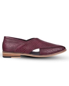 Peshawari Leather Sandals, Imported Alligator Print Leather upper, Softy Leather Lining with Memory Foam footpad for optimum comfort. Peshawari14-Alligator-Wine