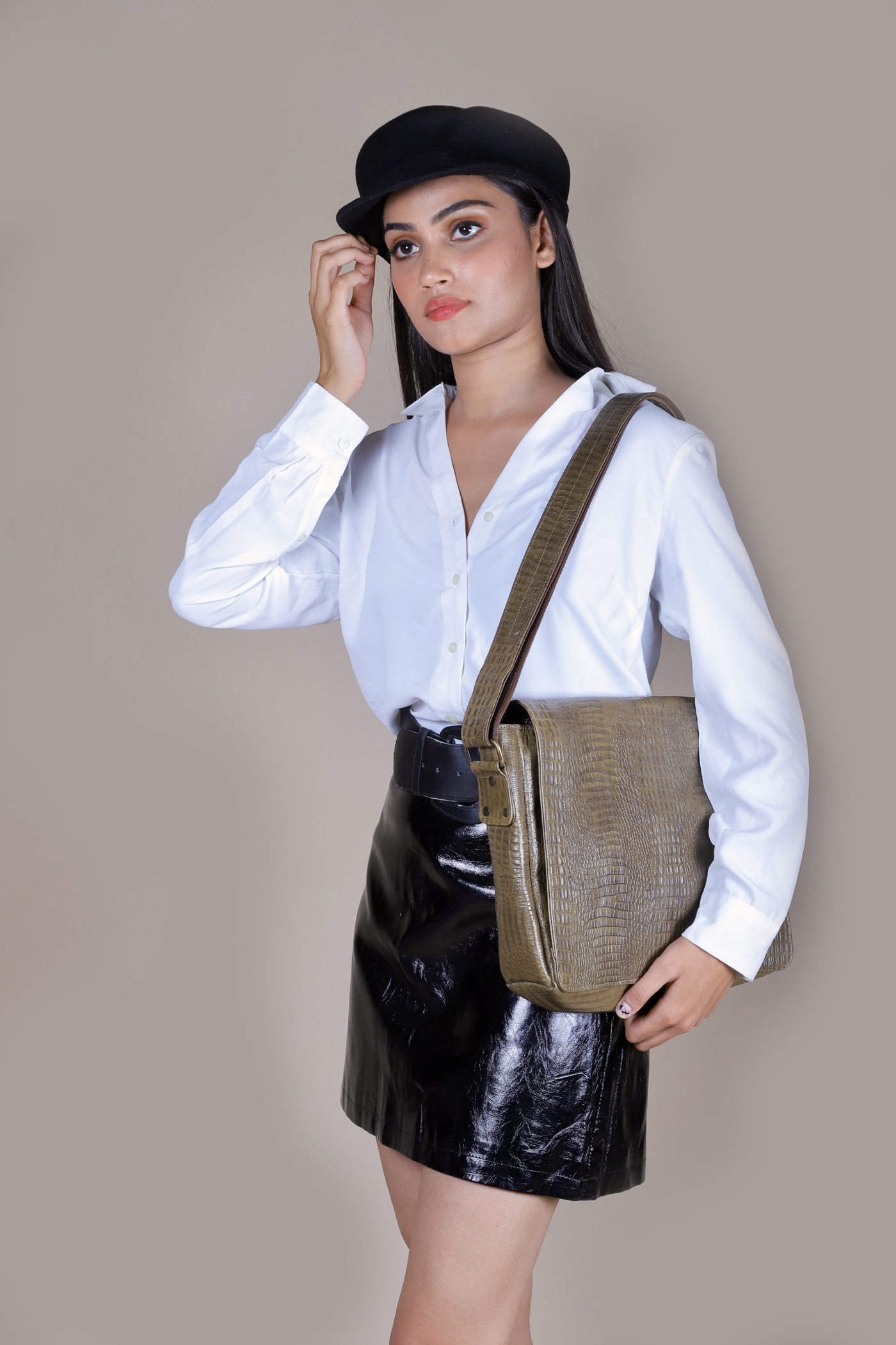 Ipad/Sling Leather Bag : Green Croco Embossed Leather Bag by ASM - Image 2