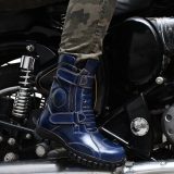 Biker Boots : Blue Rugged leather boots with Steel toe, Gear Shifter pad, light reflector, Ankle Protector & heavy duty Rubber Sole by ASM. Article : 708Blue