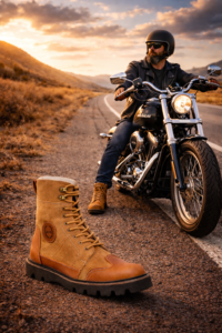 Biker Boots : Urban Rugged Tan leather boots for bikers with handmade EVA Sole.