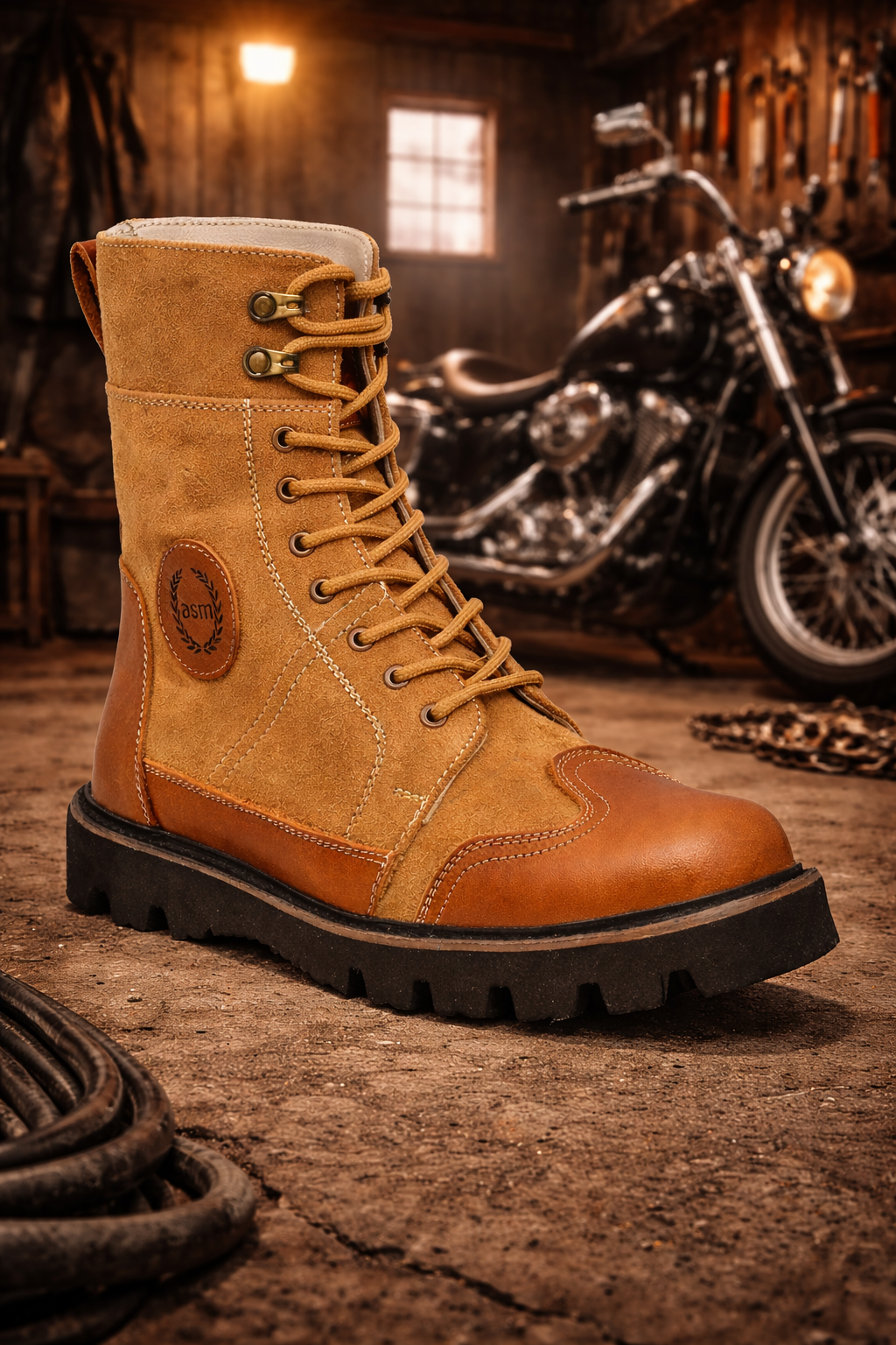 Biker Boots : Urban Rugged Tan leather boots for bikers with handmade EVA Sole.