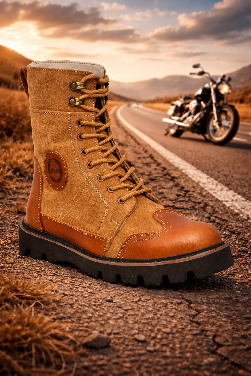 Biker Boots : Urban Rugged Tan leather boots for bikers with handmade EVA Sole.