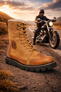 Biker Boots : Urban Rugged Tan leather boots for bikers with handmade EVA Sole.