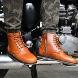 Biker Boots : Urban leather Boots with side chain for Bikers with heavy duty Rubber Sole by ASM. Article : Biker610C-Tan