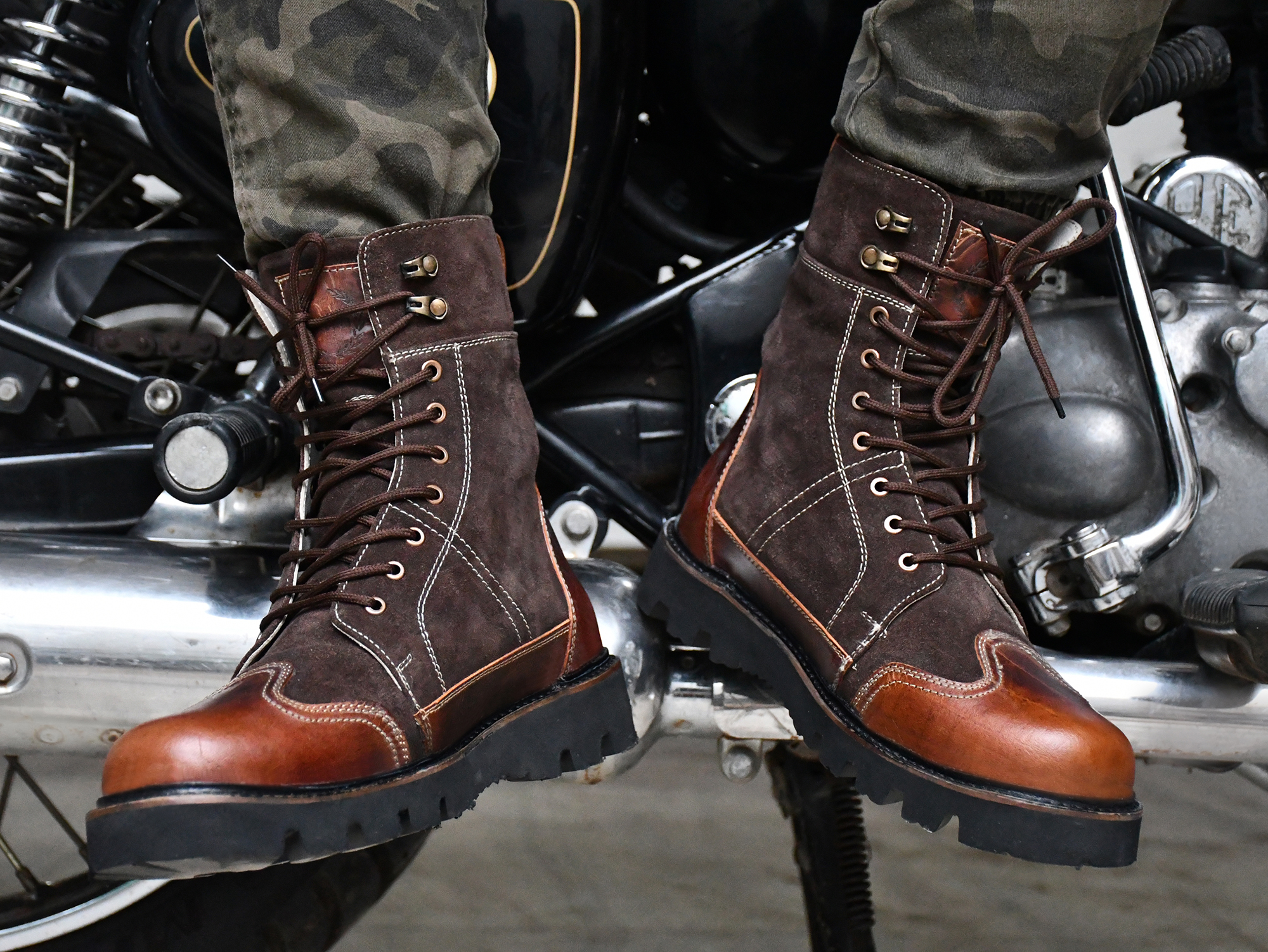 Biker Boots : Urban Rugged Brown & Suede leather boots for bikers with EVA Sole. Article :702E-Brown
