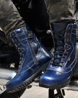 Biker Boots : Side-Zip Blue Rugged Leather 9 Inches long leather Boots. Article-703Blue