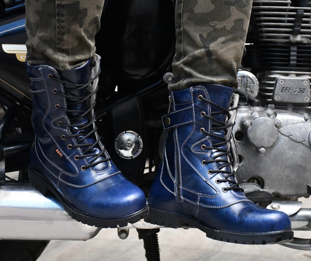 Blue store biker boots