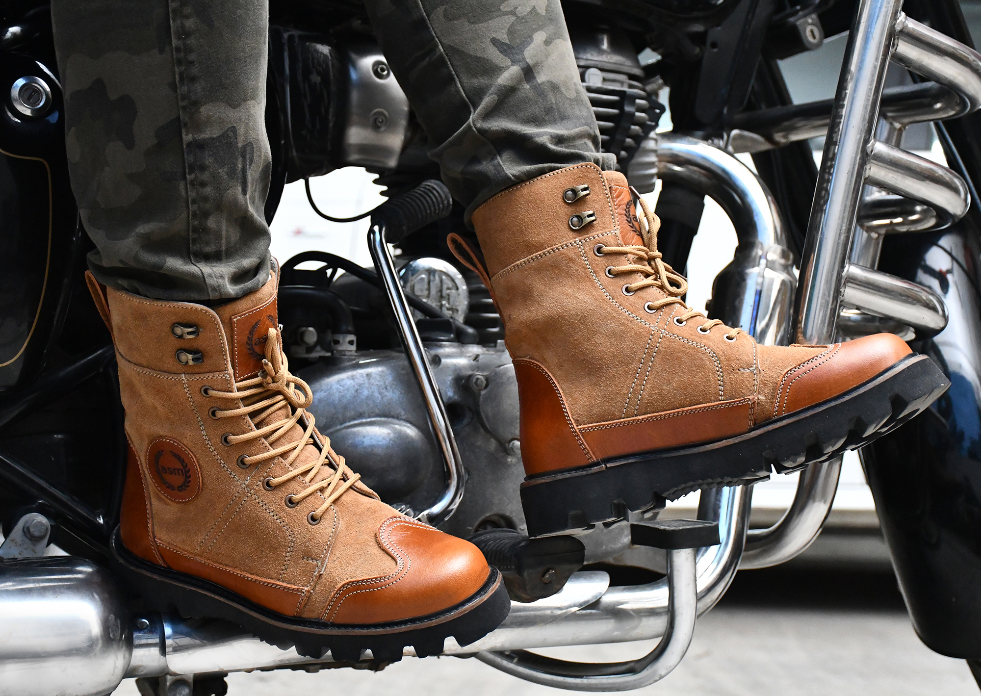 Biker Boots : Urban Rugged Tan & Suede leather boots for bikers with EVA Sole. Article : 702E-STan
