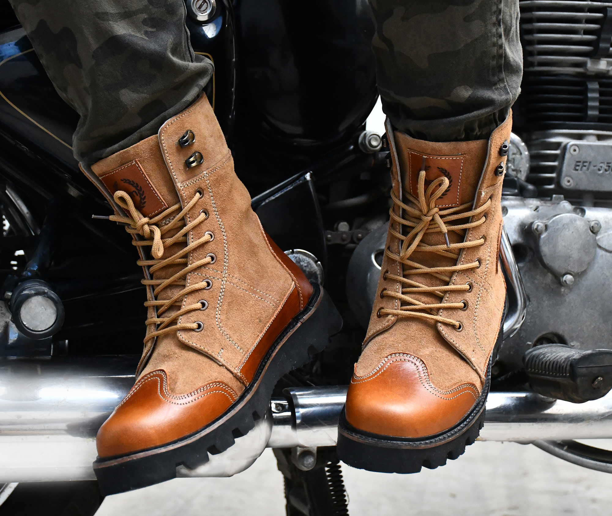 Biker Boots : Urban Rugged Tan & Suede leather boots for bikers with EVA Sole. Article : 702E-STan