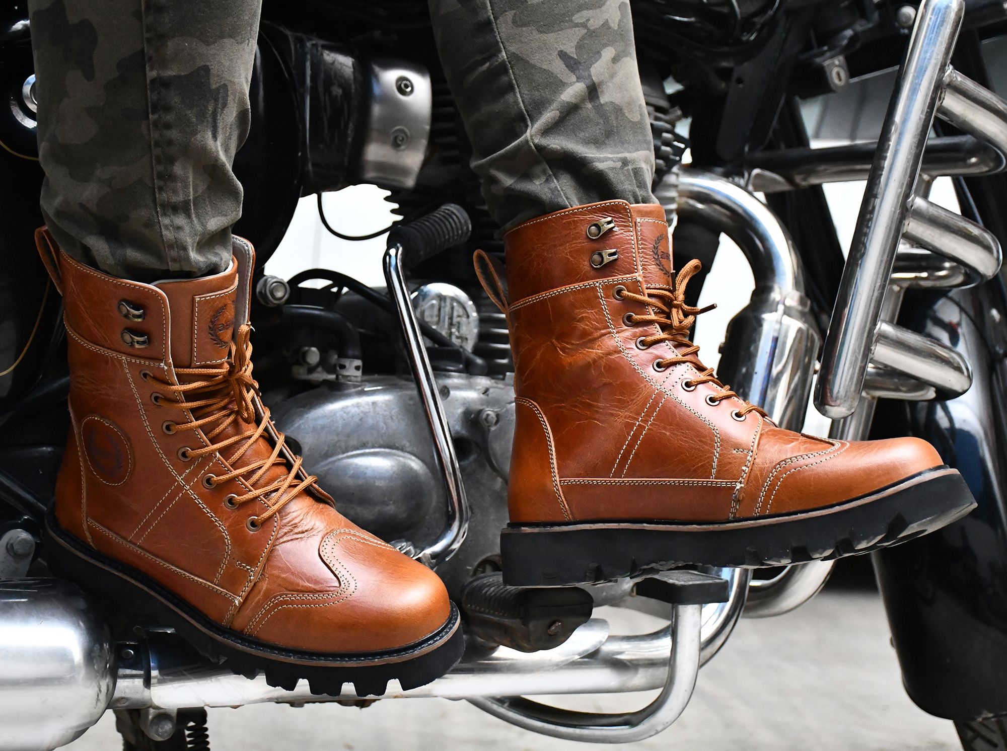 Biker Boots : Urban Rugged Tan leather boots for bikers with EVA Sole. Article :702E-Tan