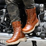 Biker Boots:Side zip Tan Rugged Leather 9" full leather boots. Article: 703C-Tan