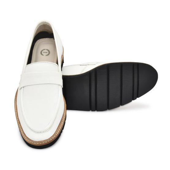 Pure White Leather Penny Loafers