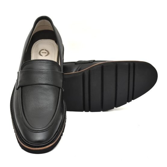 Pure Black Leather Penny Loafers