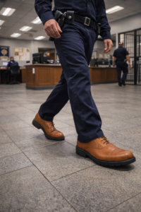 Police Safety Shoes : Men Genuine leather Oxford Shoes for Police with Steel Toe & Memory foam footpad by asm. Article: Police-S110-Tan